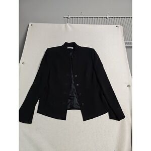 Kate Hill Womens Black Blazer Mock Neck Button Size12 Petite Career Business